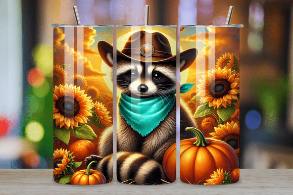 Cowboy Raccoon Fall Sunflower Tumbler